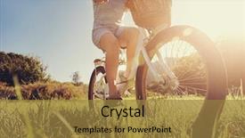  Presentation with fun fair swinging ride - Audience pleasing presentation consisting of nature cycles - carefree woman riding bicycle backdrop and a gold colored foreground