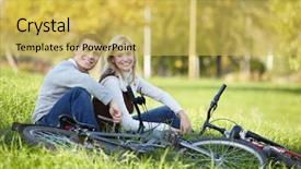  Presentation with bicycles - PPT theme enhanced with nature cycles - couple with bicycles resting background and a  colored foreground
