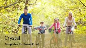  Presentation with families - Slide set consisting of nature cycles - families with children on bicycles background and a  colored foreground