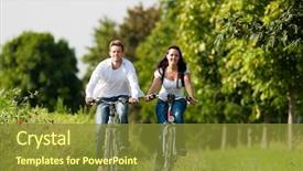  Presentation with cycling - Presentation theme enhanced with happy young couple - man background and a tawny brown colored foreground