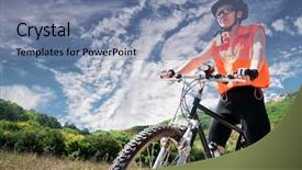  Presentation with basketball female blue - Beautiful PPT theme featuring nature cycles - mountain female biker and blue backdrop and a  colored foreground