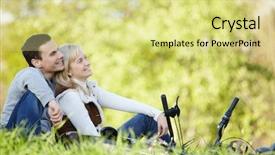  Presentation with bicycles - Slide deck with nature cycles - young couple in the background background and a  colored foreground