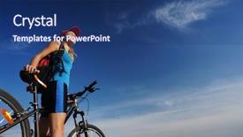  Presentation with blue sky - Presentation design with nature cycles - young lady standing with bicycle background and a  colored foreground