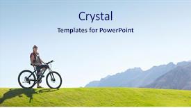  Presentation with green mountains - Slides with nature cycles - young smiling lady standing background and a sky blue colored foreground