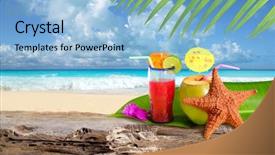  Presentation with starfish - PPT theme with natural drinks - coconut tropical cocktail with starfish background and a light blue colored foreground
