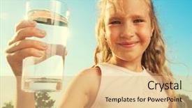  Presentation with holding bucket while water droplet - Cool new PPT theme with natural drinks - girl holding glass with water backdrop and a coral colored foreground