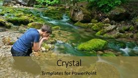  Presentation with water river - Slide set with natural drinks - man drink water from river background and a  colored foreground