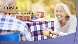  Presentation with active seniors senior couple - Theme consisting of natural drinks - senior couple enjoying camping holiday background and a yellow colored foreground