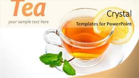  Presentation with cup of lemon tea - Amazing theme having natural drinks - tea in cup with leaf backdrop and a blonde colored foreground