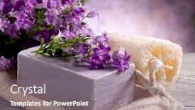  Presentation with natural soap - Slide deck featuring natural flower soap with scrub sponge spa concept background and a gray colored foreground