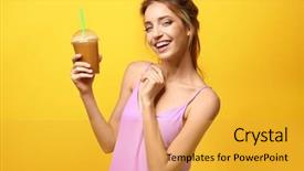 Presentation with smoothie - Theme featuring natural food colours - beautiful young woman with fresh background and a gold colored foreground