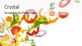  Presentation with fresh fruits salad on white - Colorful slides enhanced with natural food colours - fresh vegetable salad isolated backdrop and a white colored foreground