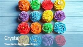  Presentation with cupcakes - Amazing theme having natural food colours - tasty colorful cupcakes on wooden backdrop and a teal colored foreground