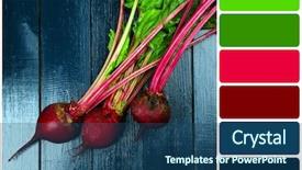  Presentation with wooden - Slide deck featuring natural food colours - young beets on wooden table background and a ocean colored foreground