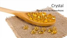  Presentation with spoon - Presentation theme having natural food suppliment - pills oil on spoon isolated background and a white colored foreground