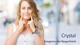  Presentation with mouth - Slide set consisting of natural forces - beautiful young blonde woman background and a sky blue colored foreground