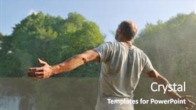  Presentation with waterfalls - Colorful theme enhanced with natural forces - standing man with wide opened backdrop and a violet colored foreground