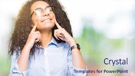  Presentation with curly hair - Amazing presentation having natural forces - young beautiful business girl backdrop and a  colored foreground