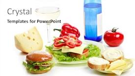  Presentation with foods - Presentation theme enhanced with natural form foods dairy produce pastry wine shot in a studio background and a white colored foreground