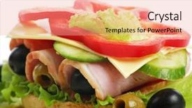  Presentation with fast food - Presentation design having natural form foods fast food background and a coral colored foreground