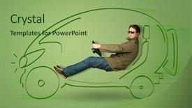  Presentation with electric car - Presentation theme featuring natural gas - man drives an eco friendy background and a mint green colored foreground