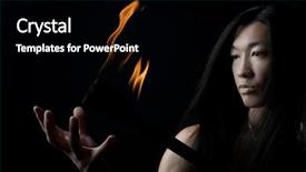  Presentation with show - Audience pleasing presentation consisting of natural gas - young asian man with fire backdrop and a black colored foreground