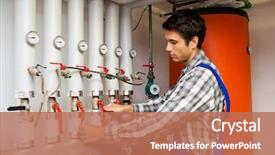  Presentation with boiler - Cool new presentation theme with natural gas - young heating engineer backdrop and a coral colored foreground