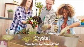  Presentation with beer garden friends in tracht - Beautiful PPT layouts featuring natural grow - group of friends planting rooftop backdrop and a coral colored foreground