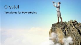  Presentation with telescope - Amazing PPT layouts having natural growth - image of businesswoman looking backdrop and a light blue colored foreground