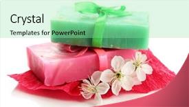  Presentation with natural soap - Slide set having natural handmade soap isolated on white background and a seafoam green colored foreground