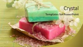  Presentation with natural soap - Presentation theme with natural handmade soap on bamboo mat background and a blonde colored foreground