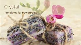  Presentation with natural soap - Slide set having natural handmade soap on beige background background and a soft green colored foreground