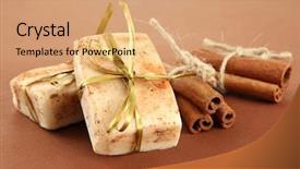  Presentation with natural soap - Slides having natural handmade soap on brown background and a coral colored foreground