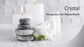 Presentation with spa - Audience pleasing PPT layouts consisting of white candles - beautiful spa composition on wooden backdrop and a light gray colored foreground