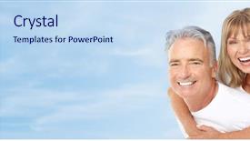  Presentation with elderly health - Cool new PPT theme with health nature - happy smiling elderly seniors couple backdrop and a sky blue colored foreground