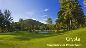  Presentation with red gold green field - Colorful slides enhanced with natural health resort - golf field at island praslin backdrop and a tawny brown colored foreground