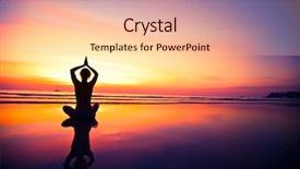  Presentation with sunset coast of the sea - PPT theme featuring natural health resort - yoga woman sitting on sea background and a  colored foreground