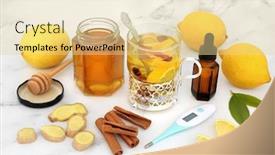  Presentation with traditional drink - Amazing PPT theme having natural-herbal-remedy-for-cold backdrop and a blonde colored foreground