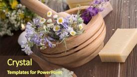  Presentation with natural products - Colorful slide deck enhanced with natural herbal spa products backdrop and a tawny brown colored foreground