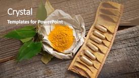  Presentation with curcumin - Slide set enhanced with natural herbal tumeric capsules background and a coral colored foreground