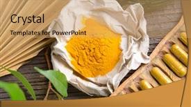  Presentation with herb - Amazing PPT theme having natural herbal tumeric capsules backdrop and a coral colored foreground
