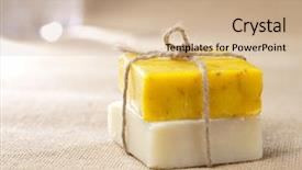  Presentation with homemade soap - Colorful slide set enhanced with natural homemade herbal soap bars tied on jute backdrop backdrop and a coral colored foreground