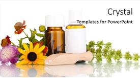  Presentation with natural ingredients - PPT theme consisting of natural ingredients - medicine bottles with tablets background and a  colored foreground