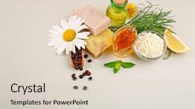  Presentation with skin care natural - Presentation having natural ingredients for skin care on light background background and a lemonade colored foreground