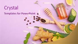  Presentation with skin care natural - Slide set enhanced with natural ingredients for skin care on light background background and a pink colored foreground