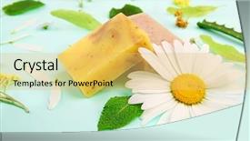  Presentation with skin care natural - Cool new slide set with natural ingredients for skin care on light background backdrop and a yellow colored foreground