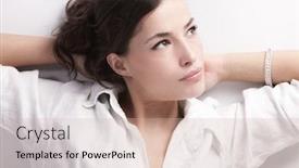  Presentation with linen - Amazing theme having natural looking young woman portrait in white linen shirt studio shot backdrop and a soft green colored foreground