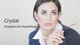  Presentation with successful - Audience pleasing presentation theme consisting of natural make-up wearing pinstripe backdrop and a light gray colored foreground