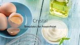  Presentation with natural ingredients - PPT theme featuring natural-mayonnaise-ingredients background and a light blue colored foreground