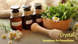  Presentation with mortar - Colorful slide set enhanced with natural medicina - herbs berries and flowers backdrop and a tawny brown colored foreground